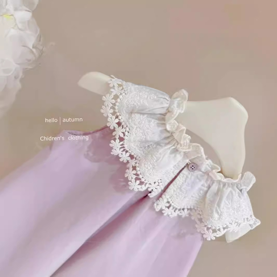 Mädchenweste 2025 Neuer Stil Baby Mädchen Spitze Kragen Dünn Ärmellos Süßes Prinzessinnenkleid mit Blumenknospenmuster_voghion.com