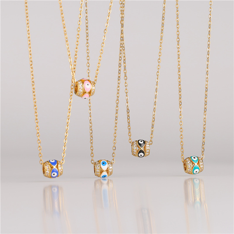 Fashion Devilu0027S Eye Copper Enamel Plating Inlay Zircon Pendant Necklace 1 Piece