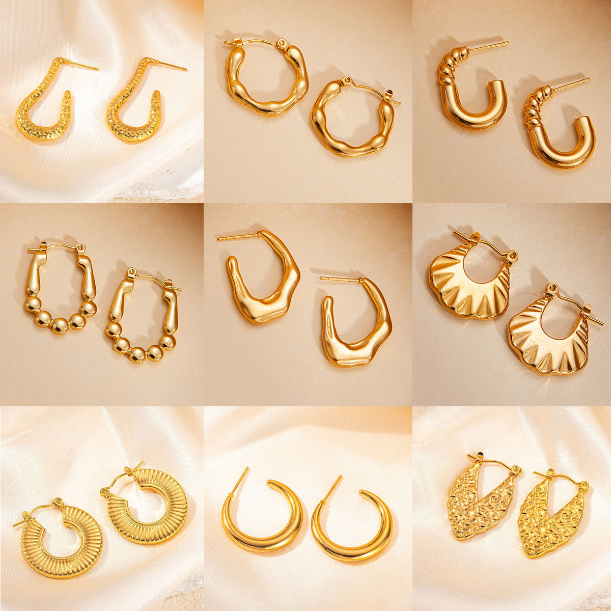 Trend geometric glossy golden retro universal earrings stainless…