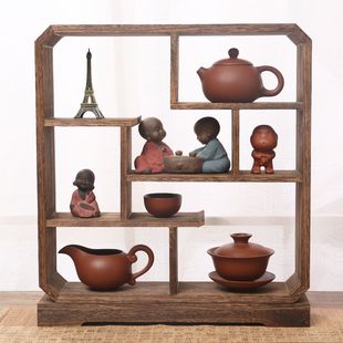 Bogu Rack Small Solid Wood Chinese-Style Mini Desktop Ornaments Purple Sand Pot Display Rack Duobao Pavilion Tea Set Rack with Spring Melt