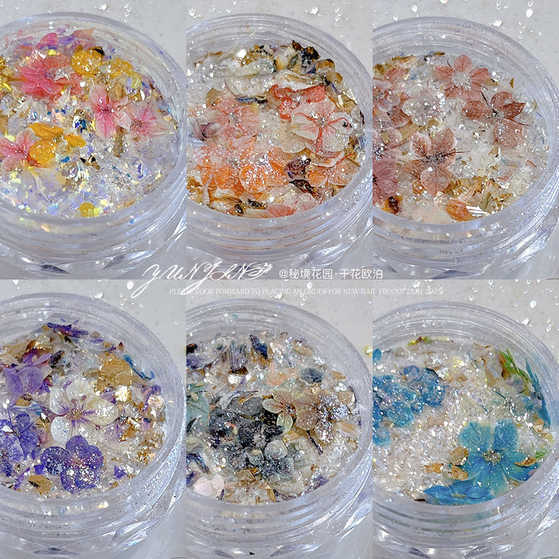 Nail Art Secret Realm Garden Opal Powder Dream Colorful Fairy Cloud Brocade Dried Flower Glitter Powder Nail Sequin Decoration Wholesale