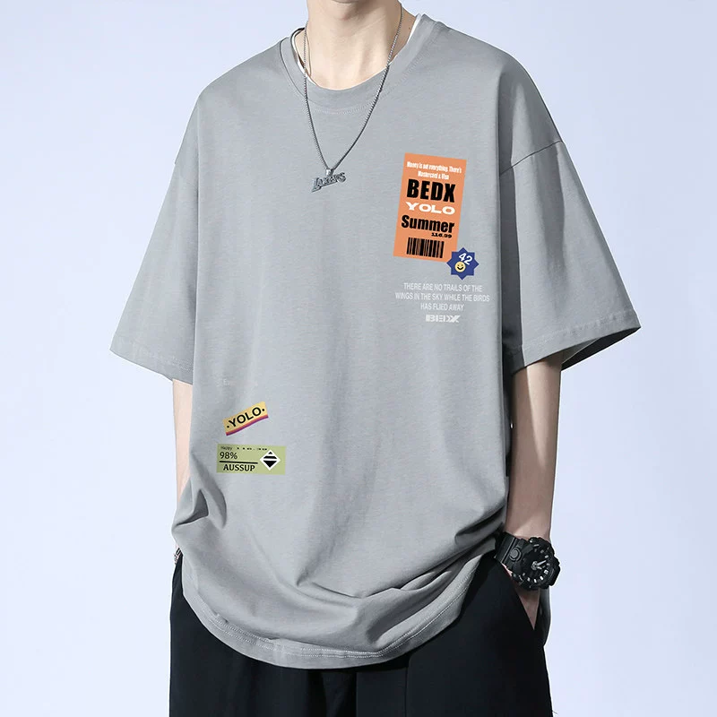 Футболка с короткими рукавами мужской прилив летом 2024 новый подросток летний хлопок