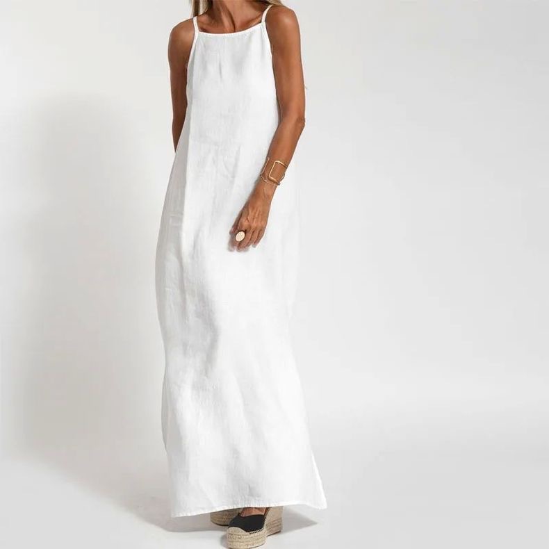 Vestido de algodón y lino con abertura lateral, casual