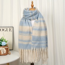 新款美拉德氛围感围巾女冬季保暖软糯甜美马海毛围脖粗辫子长巾