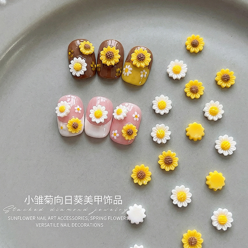Fresh and Simple Sunflower Resin Rhinestone Nail Art Decorations, 3D Small Daisy Sunflower Wearable Nail Decoration Accessories