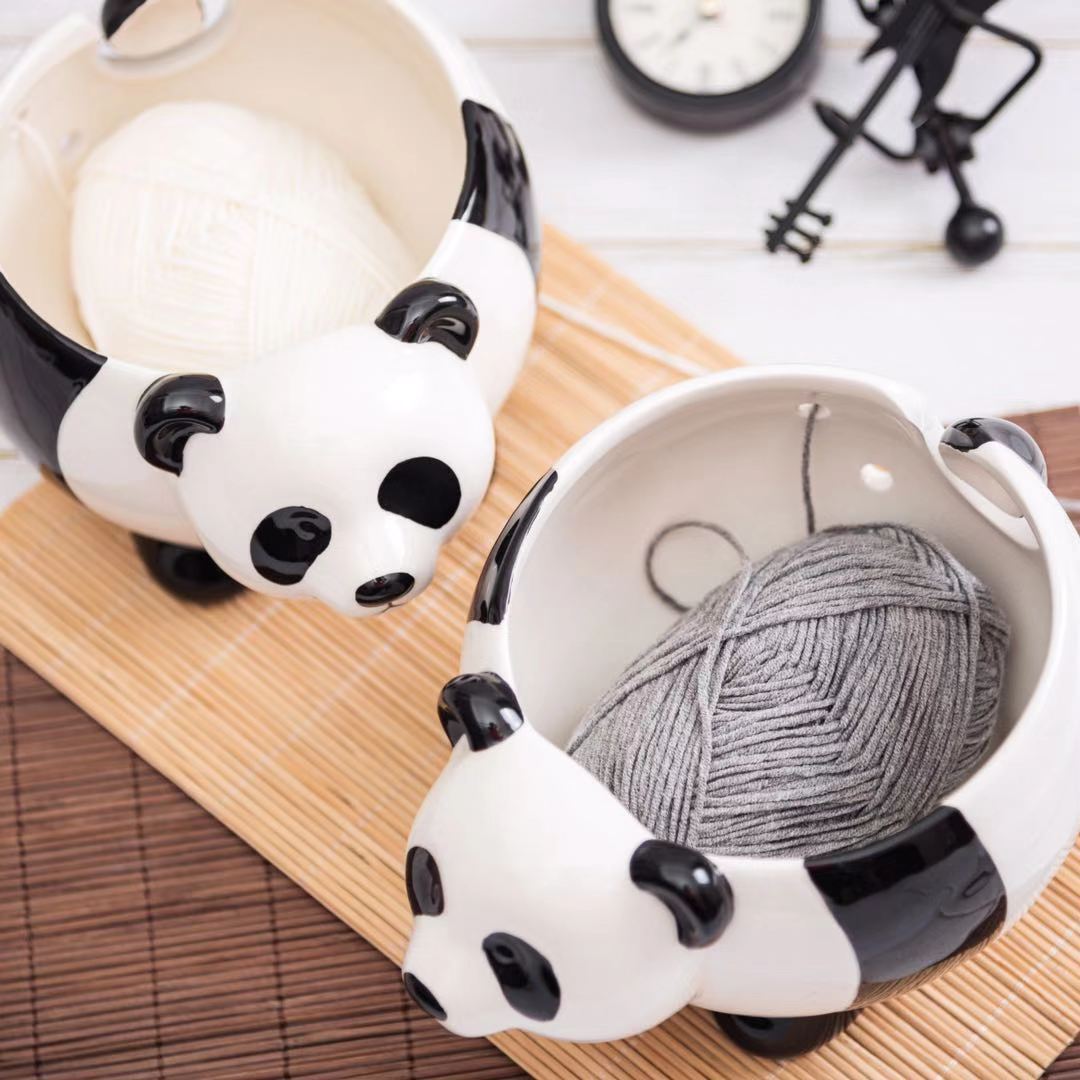 Cuenco de almacenamiento textil de lana de mesa de sala de estar con forma de panda linda transfronteriza estadounidense