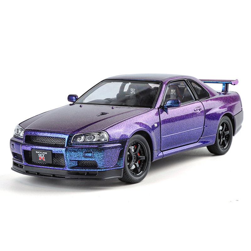 Modelo de coche de aleación Weili 1:24 Nissan GTR coche deportivo retorno luz y sonido coche de juguete modelo R34 decoración al por mayor