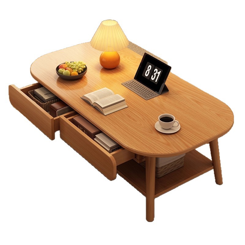 Mesa de té sala de estar doméstica pequeña casa tronco sofá mesa de té 2026 nuevo cajón simple pierna de madera sólida mesa