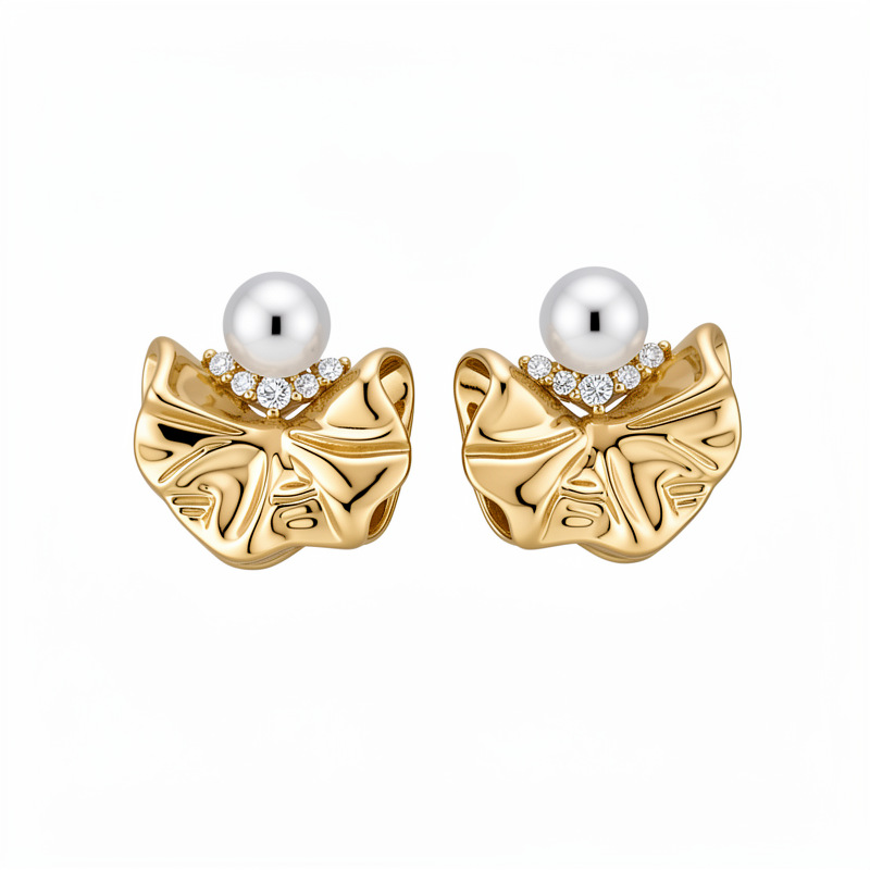 Agujas de plata de piedra de plegado flores perlas pendientes coreanos temperamento de moda ligero lujo alta sensación auriculares al por mayor image 6