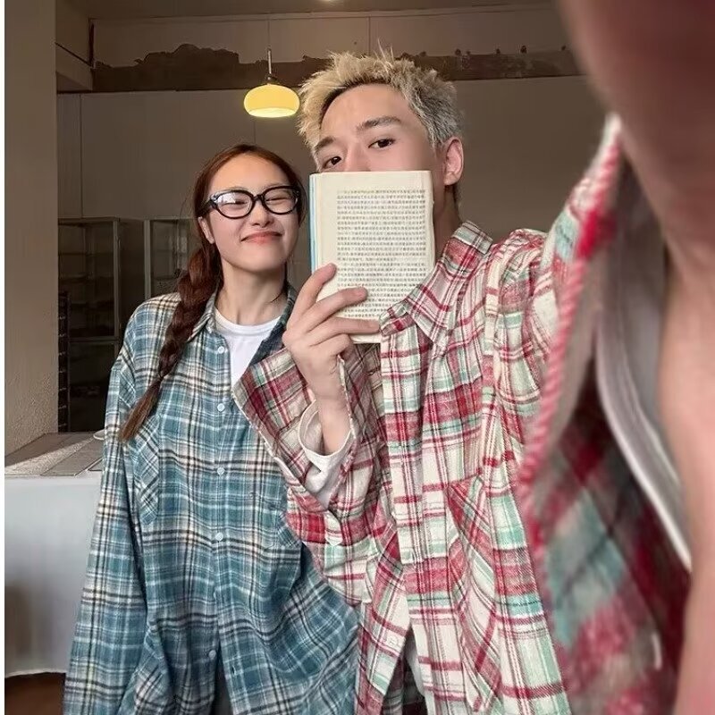 American Retro Tassel Destruction Blue Plaid Shirt Spring and Autumn Trendy Brand Niche Raffer Design Men's and Women's Shirt Jacket American Retro Tassel Destruction Blue Plaid Shirt Spring and Autumn Trendy Brand Niche Raffer Design Men's and Women's Shirt Jacket
