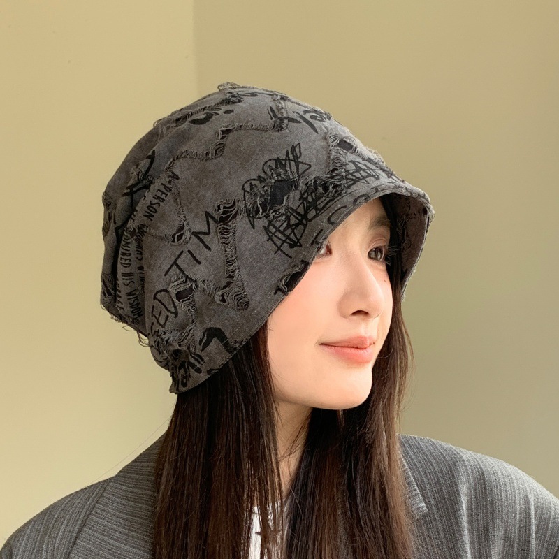 网红大头围堆堆帽女春秋美式甜酷英文包头帽辣妹显脸小时尚月子帽|undefined
