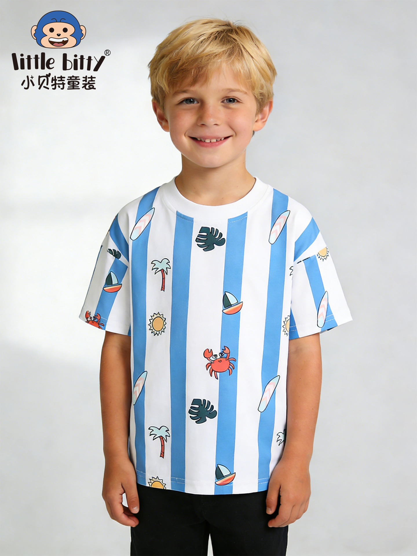 Cross-Border Children's Clothing 2026 New Model Children's Short-Sleeve T-Shirt Spring and Summer Cartoon Animal Stripe Print Wholesale in Stock