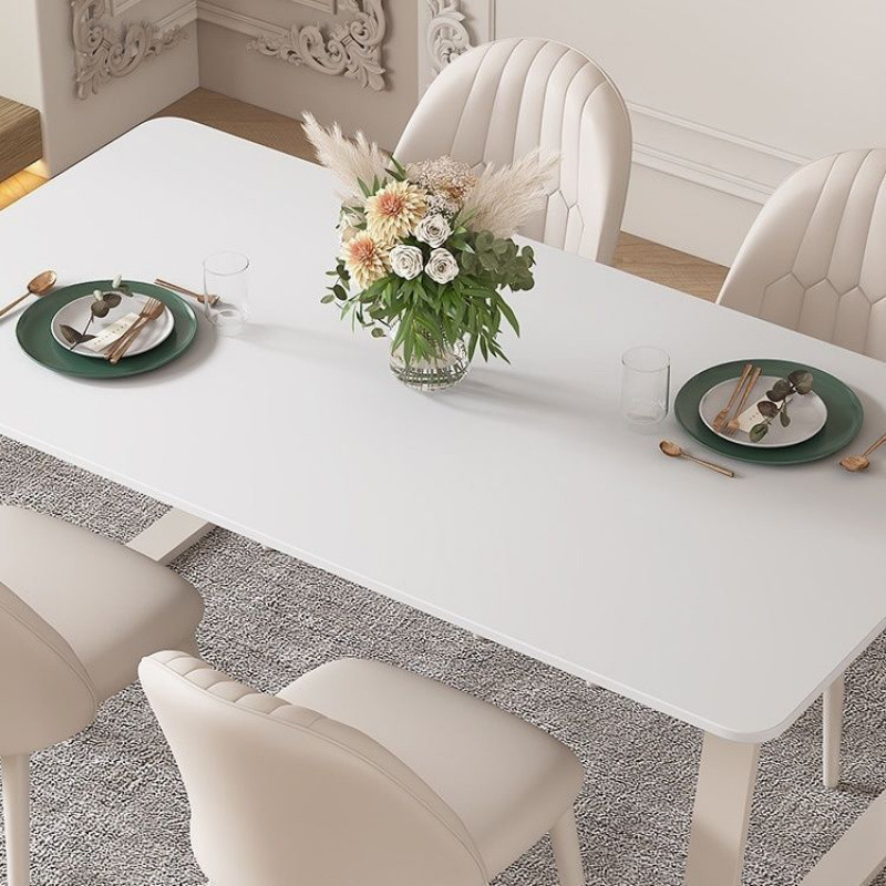 Mesa de comedor de tabla de roca moderna y simple estilo nórdico de crema de estilo doméstico de alta calidad blanca pura mesa de comedor red roja rectangular