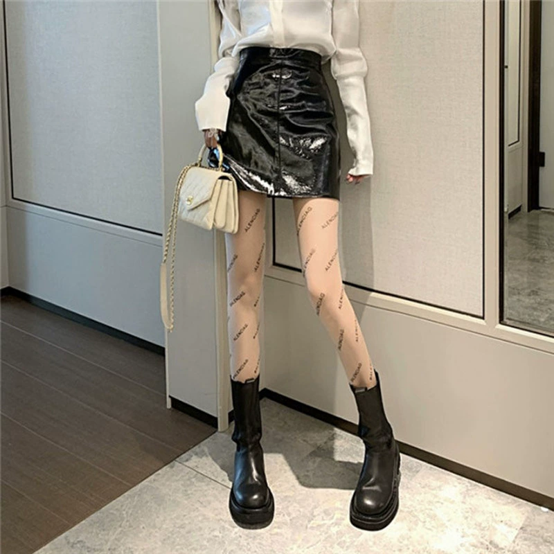 Letter stockings tide brand sexy black silk B lethaver stockings light leg anti -shreds fake pseudo meat cut stockings