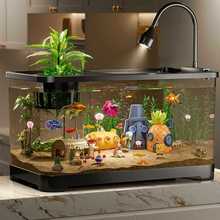 小型水族箱客厅鱼缸造景桌面生态塑料带盖缸豪华金鱼缸乌龟缸透明