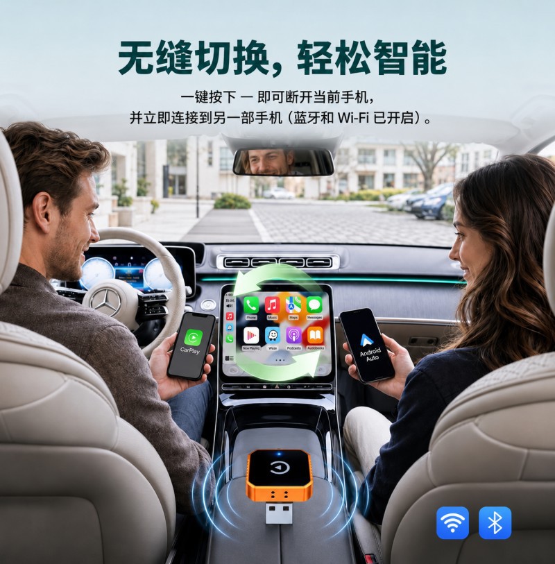 Cross-Border Popular Product: Wired-To-Wireless Carplay Box and Android Auto Box Two-In-One Car Connectivity Adapter