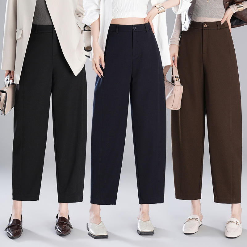 Tencel Wool Wide-leg Pants Women's 2025 Spring and Autumn New Casual Banana Pants Fashionable Texted Nine-point Suit Haren Pants