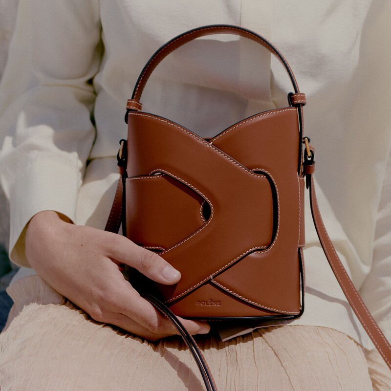 2026 New French Designer Woven Bag Polene Nodde Seau Leather Handbag and Crossbody Bag