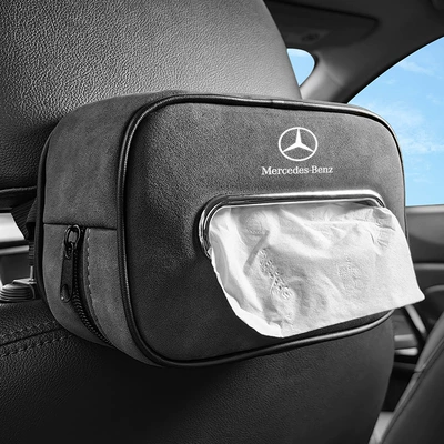 Mercedes-Benz suede sports/traditional seat car Car tissue box/set - mercedes-benz-gray-metal-paper-mouth-suede