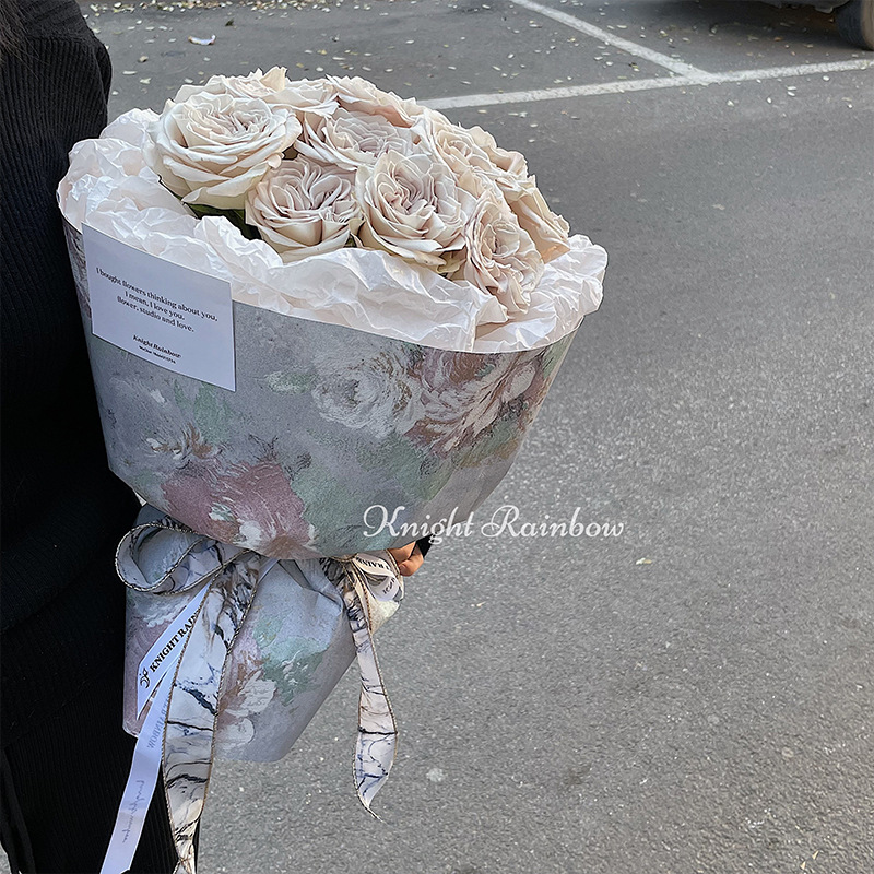 Dream Back Garden Net Red Art Papel de embalaje Papel de embalaje de flores de sentido avanzado Papel de embalaje de flores de peonía Papel de embalaje de ramo de pintura al óleo