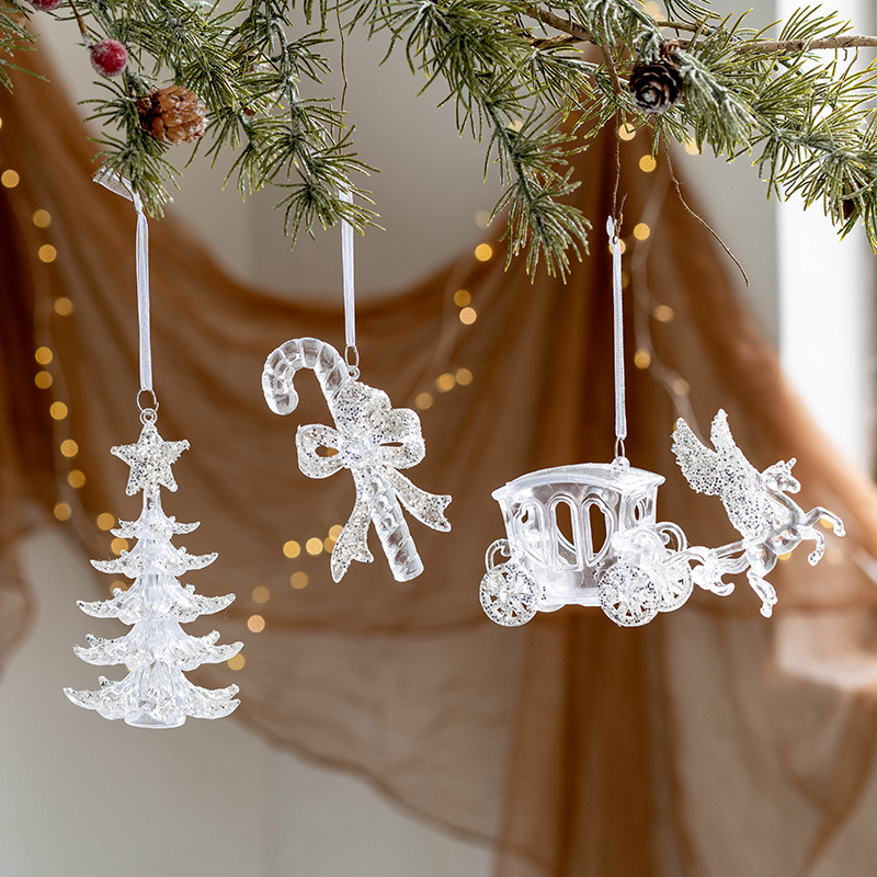 国境を越えた新しいクリスマスツリー装飾透明アクリル雪ヘラジカ天使ストラップクリスマス装飾品|undefined