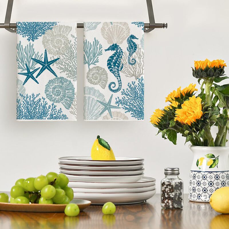 Cross-border Hot Seahorse Coral Summer Kitchen Towel Dishwashing Towel Absorbent Oil-removing Household Desktop Rag Wholesale