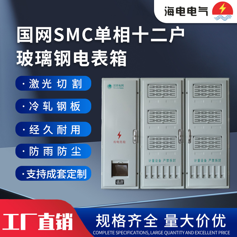 厂家供应新国网单相12户塑料SMC电表箱高强度玻璃钢壁装式户外式