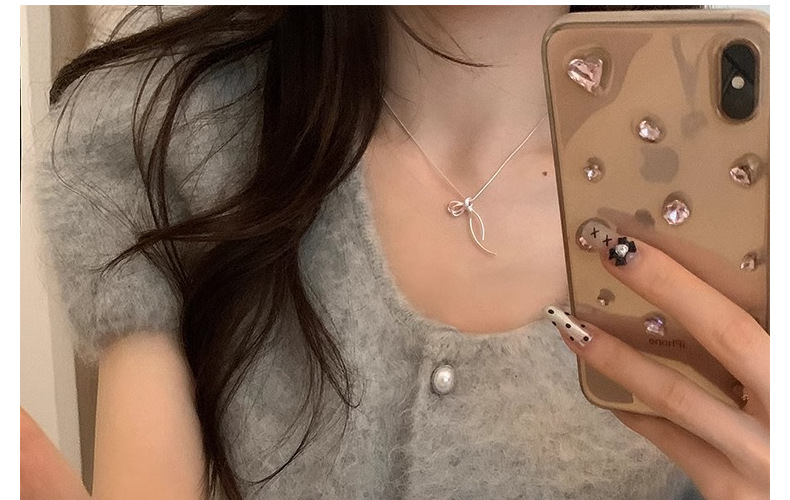 Silver Bow Knot Necklace Sterling Silver Pendant Chain British_voghion.com