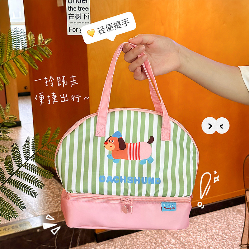 可爱双层便当包上班族大容量手提袋卡通保温保鲜饭盒袋学生午餐袋|undefined