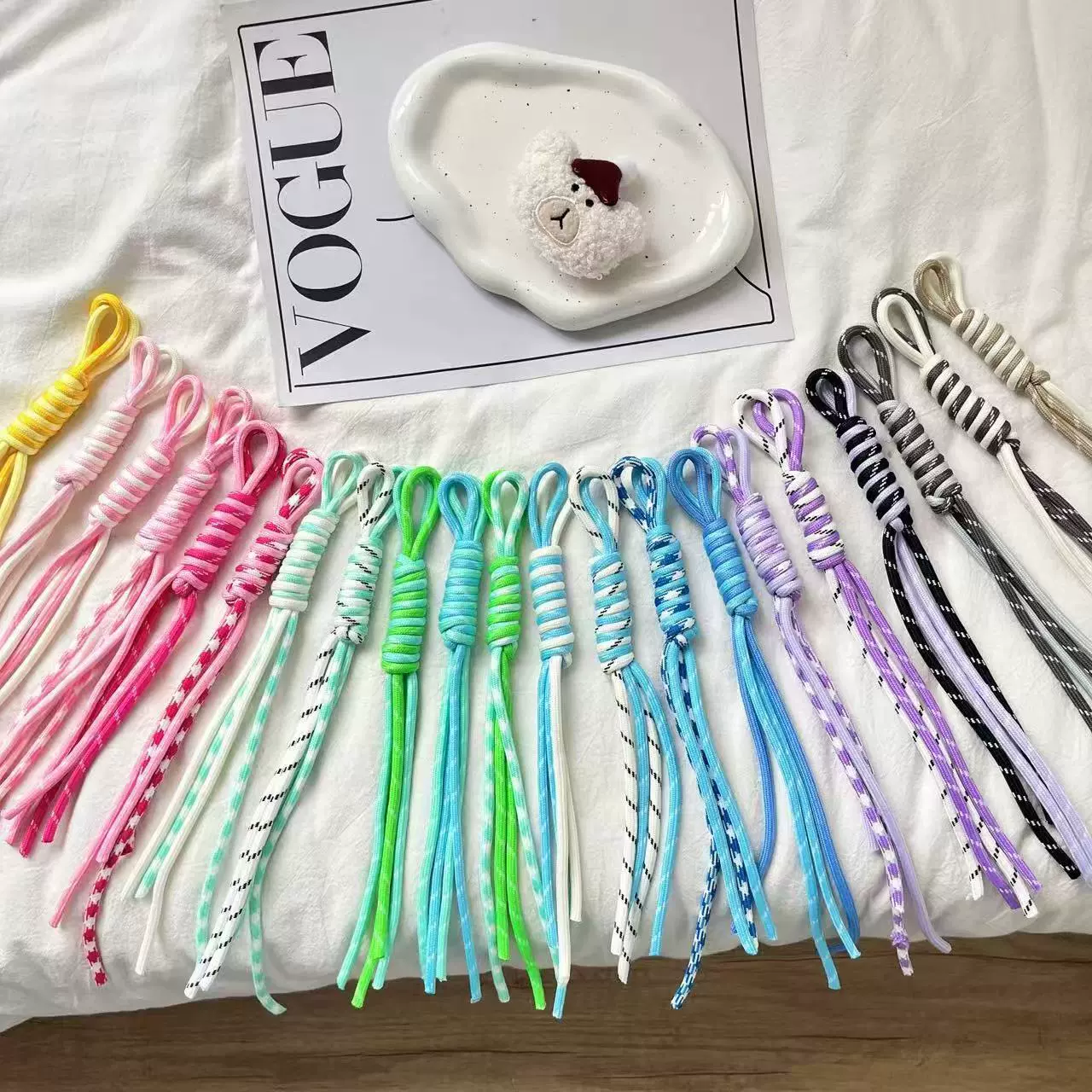 Плюшевый брелок для телефона в слепом боксе, двойной цветной шнур, ручная работа, аксессуары для сумок, римский узел, подвеска для ключей