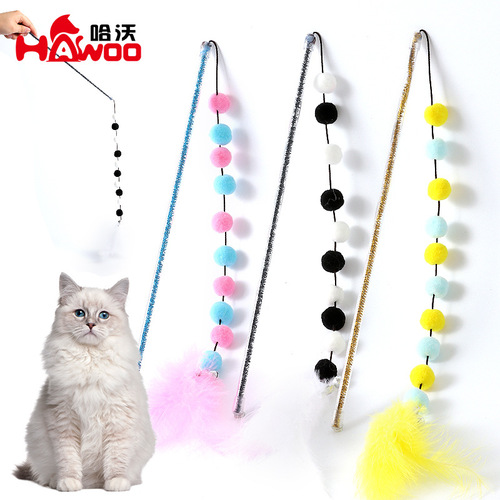 New Acrylic Color Matching Pom Pom Feather Cat Stick Cross-Border Pet Supplies Cat Fun Toys Wholesale