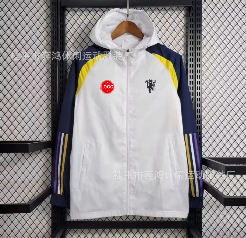 2526 chaqueta de fútbol con capuz nueva chaqueta de calentamiento a prueba de viento Barcelona Arsenal Real Madrid Manchester United chaqueta deportiva