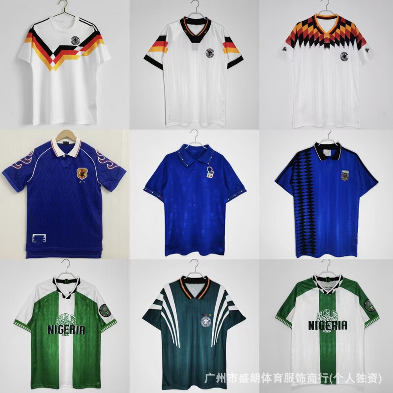 Classic Retro Football Jerseys for Argentina, England, Germany, and Brazil Team Jerseys, Home and Away, with Support for Printed Numbers from the Factory Classic Retro Football Jerseys for Argentina, England, Germany, and Brazil Team Jerseys, Home and Away, with Support for Printed Numbers from the Factory