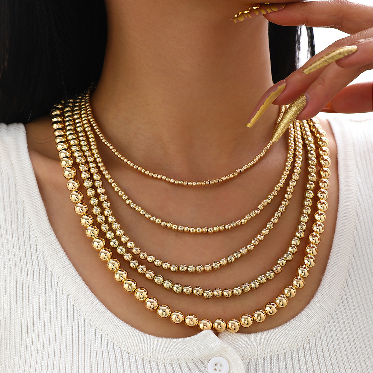 Collier ras-de-cou à perles rondes multicouches, style rétro simple, européen et américain, pour femme._voghion.com