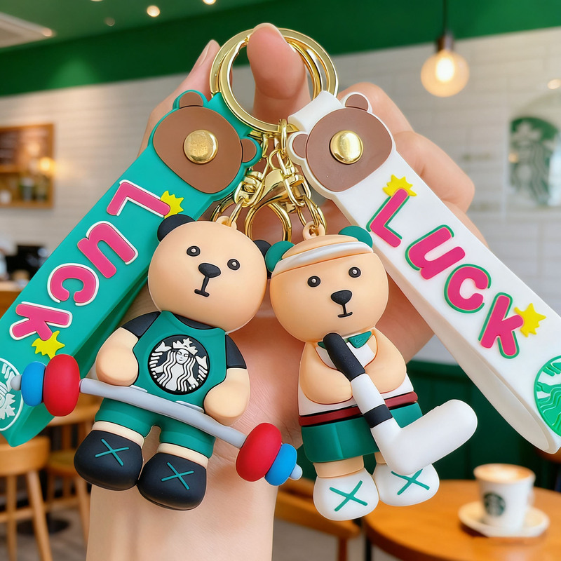 Internet Celebrity Starbucks Sports Bear Keychain Cute Doll Student School Bag Car Pendant Small Gift Wholesale