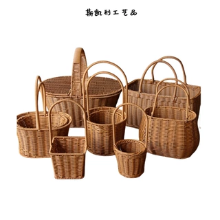 伴手礼手提篮子仿藤编织小花篮收纳篮采摘水果野餐小提篮姜葱蒜篮