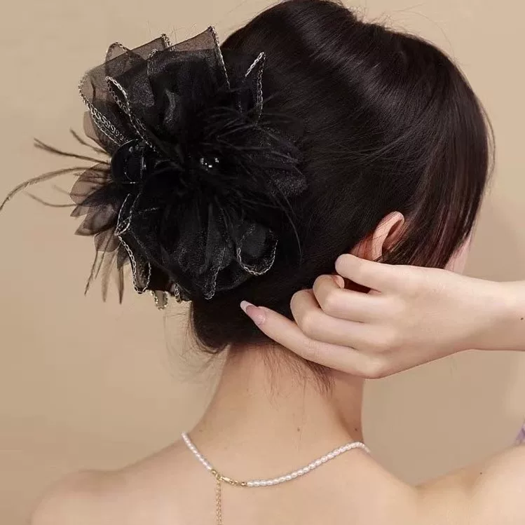 Peony Flower Hair Clip (Crab Pin) — Large Decorative Hair Grip, Black or Coffee, High-Quality
