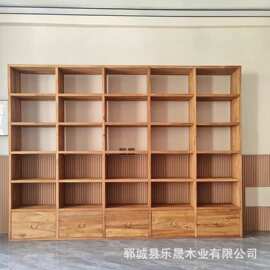 老榆木书架整墙博古架民宿客厅中式多层隔断落地架书房柜子