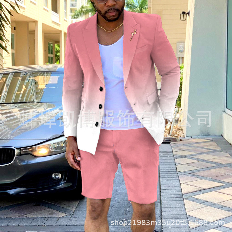 2023 Spring and Summer New British Style Casual Gradient Suit Men's Fashionable New Shorts Suit Men