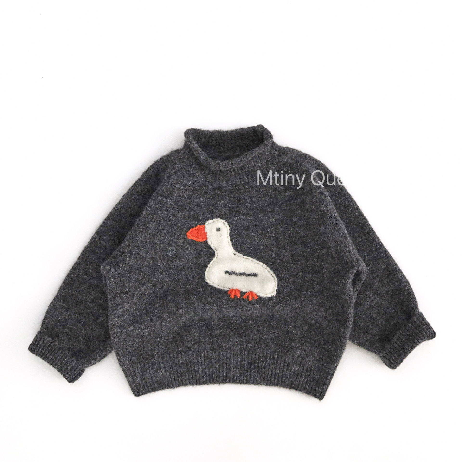 Handmade Big Goose ~ Durable and Stylish ~ Korean Version Spring and Autumn Children's Sweater Fashionable Boys and Girls Trendy Knitted Jacket High Collar Gray