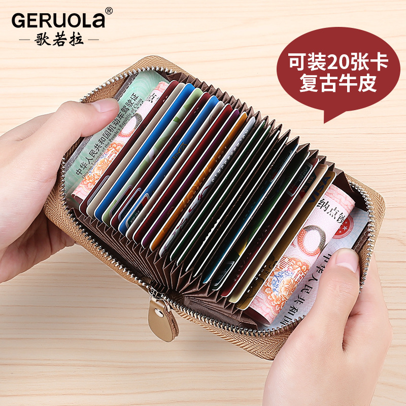 Guangzhou fábrica de cuero bolsas de tarjetas para hombres multi-tarjeta de cuero anti-magnetizante cremallera pequeña bolsa de tarjetas ultra delgada carnet de conducir para hombres