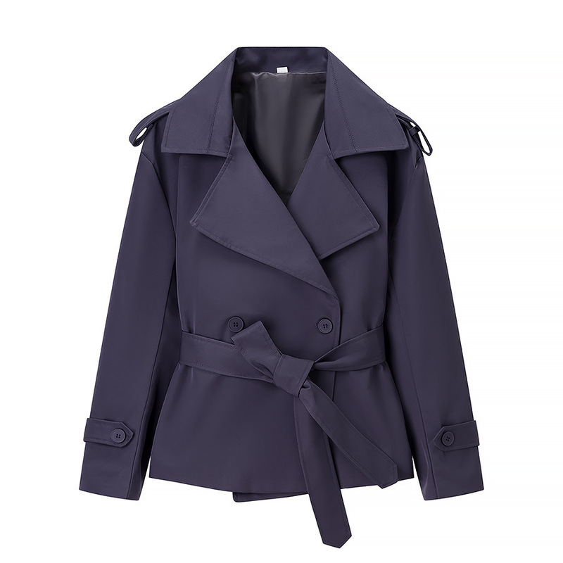 European and American cross-border 2026 autumn/winter best-selling multi-color simple versatile solid color lace-up lapel short jacket trench coat European and American cross-border 2026 autumn/winter best-selling multi-color simple versatile solid color lace-up lapel short jacket trench coat