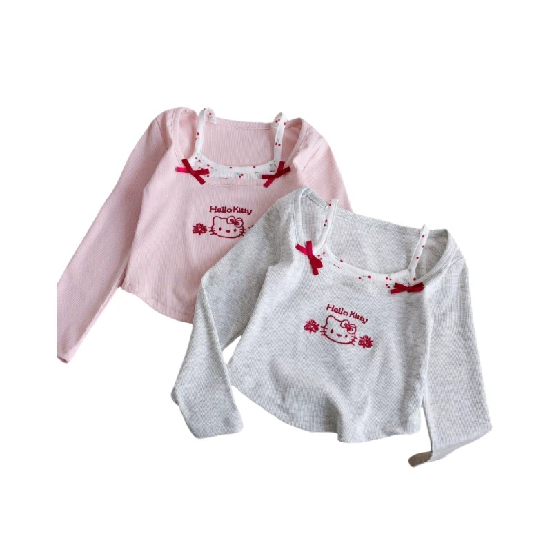 Осенний cartoon набор, модная детская футболка для девочек, детская одежда, slim fit, корейский стиль