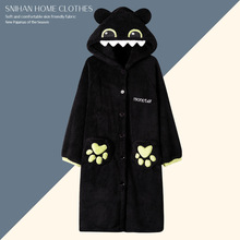 无牙仔珊瑚绒情侣同款睡衣女秋冬加厚睡袍家居服套装实体天猫批发