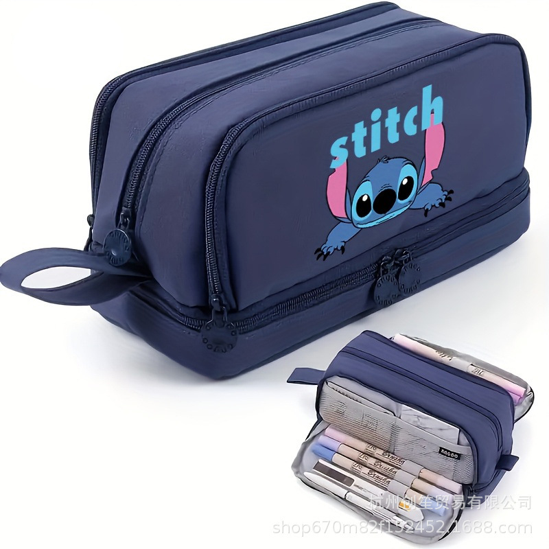 Stitch ペンバッグ 大容量文具収納バッグ 小学生用 二層子供用ポータブル文具バッグ 写真プリント付き|undefined
