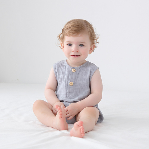 Baby Sleeveless One-piece Bodysuit Summer Thin Romper Triangle Harness Newborn Summer Clothes Pure Cotton Gauze Baby