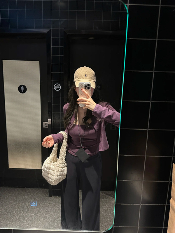 紫色两件套吊带内搭开衫外套女早秋2025新修身短款小个子chic上衣|undefined