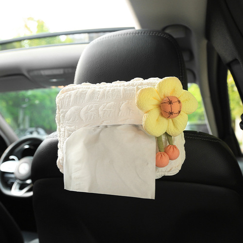 Car tissue box hanging puff grid cartoon cute armrest box paper box creative car doll hanging bag for women