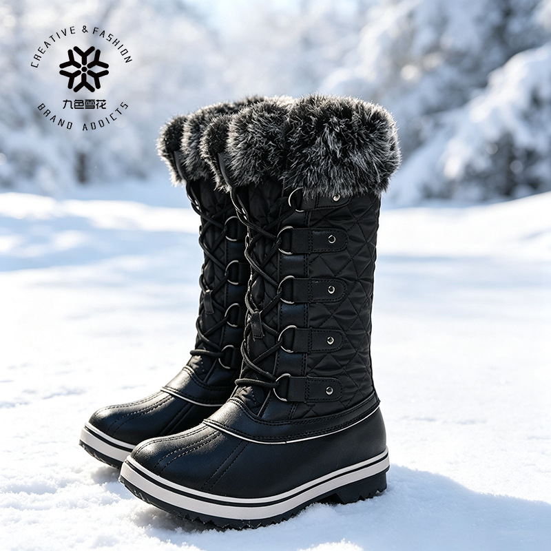 Botas de Nieve de Caña Alta para Mujer de Cuero Sintético y Peluche Artificial Impermeable Antideslizante Térmico para Invierno y Uso Diario