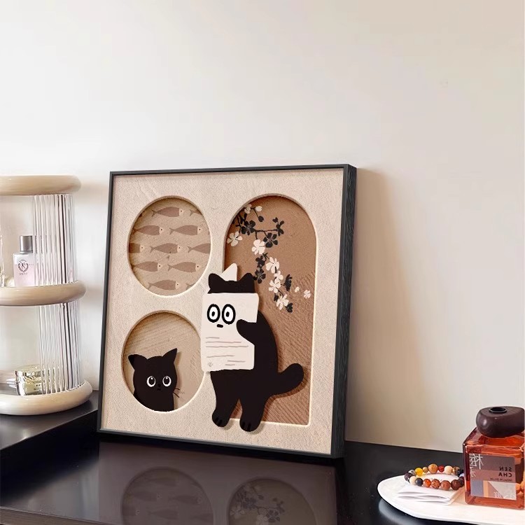 French Cream Style Living Room Decorative Painting Niche Art Hanging Painting Cats Antique Style Mural Cartoon Bedroom Painting